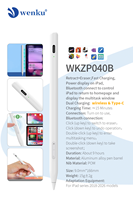 WENKU Pena Gambar Stylus Aktif iPad Pro 12.9 USB-C Pengisian Daya Magnetik Nirkabel Penolakan Telapak Tangan Penginderaan Kemiringan Ujung Pena Dapat Diganti 10