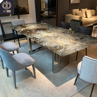 Table à manger moderne de luxe italienne en jade bleu avec base en métal et plateau en marbre véritable pour appartement, mobilier de maison par DIRANI