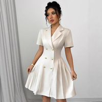 Robes de Soirée Vintage pour Femmes, Manches Courtes, Col en V, Silhouette Trapèze, Taille Cintrée, Robe de Carrière Croisée, Vente en Gros
