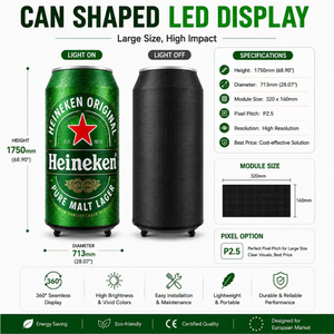 จอแสดงผล LED รูปทรงกระป๋องขนาดใหญ่ |   360 °   หน้าจอโฆษณาดิจิทัลพร้อมตัวเลือกติดตั้งระบบทำความเย็น จอแสดงผลโฆษณาสำหรับเครื่องดื่ม ขนาด P1.25–P2.5 - Product Image 1