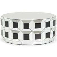 Table basse cocktail miroir à prisme rond unique de Montréal en argent