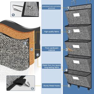 Organisateur de fichiers à suspendre sur la porte, 5 poches, rangement mural pour documents, papiers, courrier, magazines, usage domestique et de bureau - Product Image 3