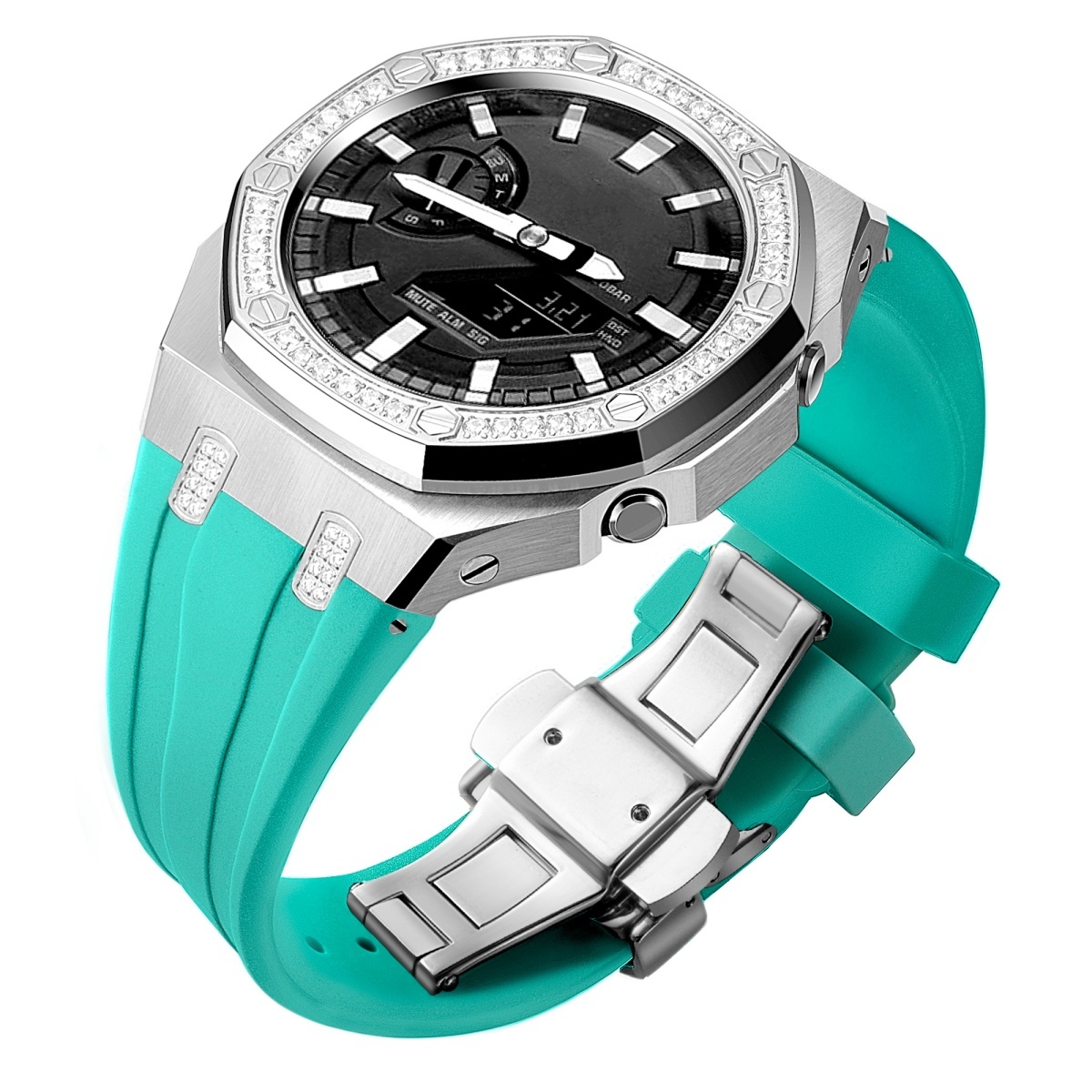 silver light blue strap