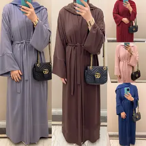 현대 잎 패턴 Abaya 두바이 이슬람 꽃 드레스 여자 여자 단색 폴리 에스터 이슬람 제조 현대 이슬람