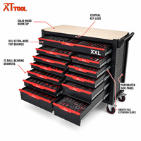 Armoire à outils mobile RT TOOL à 12 tiroirs, en bois massif, avec serrure à clé, roulettes à frein et panneau perforé latéral