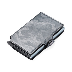 Camouflage PU Leather Wallet RFID Safe <b>Business</b> <b>Card</b> <b>Holder</b> Aluminum Alloy Automatic Pop up <b>Card</b> Case for Promotion Tarjetero - Product Image 2