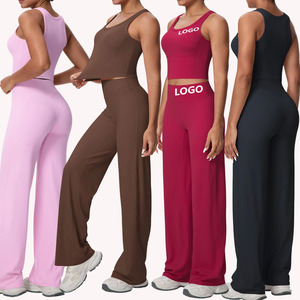 Conjunto Deportivo <span class=keywords><strong>Irun</strong></span> de 2 Piezas para Mujer: Top de Yoga y Pantalones Anchos de Gimnasio, Leggings Sin Costuras con Control de Abdomen y Alta Elasticidad, Ropa Deportiva Activa - Product Image 1