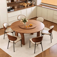 Table à manger pliante en bois massif de style français vintage, table à manger ronde extensible convertible avec plateau en travertin