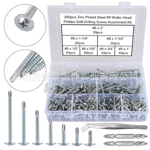 220pcs Zinc Plated Steel #8 Hex Washer Head Self Drilling Screw Assortment Kit Imperial Inch Metal Fasteners - Product Image 3