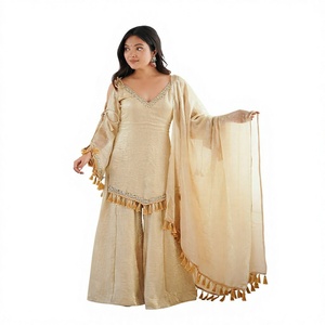 Ensemble Salwar brodé ivoire avec dupatta, tenue traditionnelle indienne et pakistanaise, coupe ample, longueur au sol, robe pour femme - Product Image 1