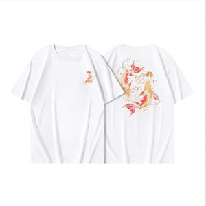 Nueva Camiseta de manga corta de algodón para hombre con tela tejida de cuello redondo con estampado digital adjunto <span class=keywords><strong>Koi</strong></span> resistente - Product Image 1
