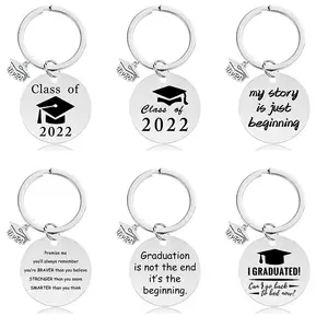 children 2022 graduation season gift stainless steel round engraved metal key chain