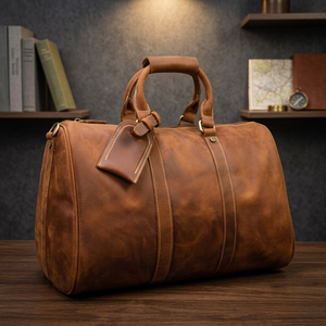 Vintage Genuine Leather Unisex Handbag-Lightweight Portable Large Capacity Foldable Adjustable Strap Twist Lock Zipper Daily - Product Image 1