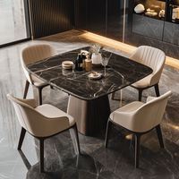 OEHOME Luxuriöses Modernes Tragbares Esszimmer-Set mit 4 Umweltfreundlichen Wasserfesten Marmorplatten und Verstellbaren Metallbeinen, 5 Jahre Garantie