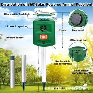 Répulsif Solaire 3 Côtés pour Animaux, Ultrasonique 360 Degrés, Anti-Oiseaux, Lumière Stroboscopique Clignotante Haute Intensité, en ABS - Vente en Gros - Product Image 3