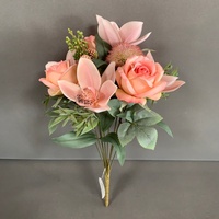 LE-490 Lot de 49 cm de roses artificielles Cymbidium nordiques, bouquet décoratif en soie pour toile de fond de mariage et ornement de salon