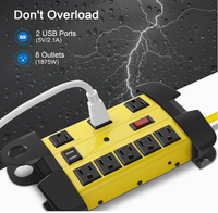 Multiprise industrielle robuste avec protection contre les surtensions, 8 prises USB, en métal, 15 A, avec rallonge