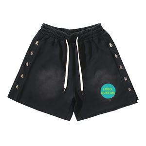 Shorts Hell Washed Star <span class=keywords><strong>nero</strong></span> Casual 100% cotone a metà vita con chiusura a coulisse con motivo in tinta unita lavorato a maglia per l'estate - Product Image 2