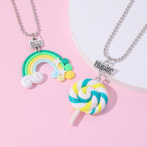 <span class=keywords><strong>Collier</strong></span> en argile polymère de haute qualité, série Rainbow Lollipop, cadeau pour la meilleure amie, <span class=keywords><strong>collier</strong></span> BFF pour femmes - Product Image 3