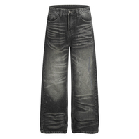Jean baggy à jambe large pour homme, en denim délavé, gris anthracite, avec coutures en zigzag, style streetwear