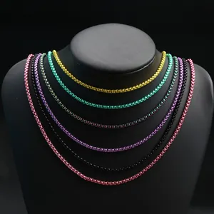 Fashion Square Link Venetian Chains Multiple Mixed Rainbow Color 18K PVD Plated 3mm Box Chains Necklace For Women Men