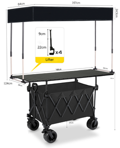 Hotselling opvouwbare snackkar, verstelbare opvouwbare vierwiel picknick- en campingwagen met tafel en zonnescherm - Product Image 3