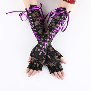 Guantes Sexys de Encaje Floral para <span class=keywords><strong>Mujer</strong></span>, Medios Dedos, Largos hasta el Codo, con Cordones, Estilo Steampunk, para Disfraces de Fiesta, Calentadores de Brazos, Mitones Sexys con Cinta para Club - Product Image 5