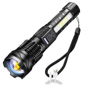 Đèn Pin LED Siêu Sáng Đèn Pin Sạc USB Type-C 7 Chế Độ Với COB Đèn Pha Bên Chiếu Sáng Chống Nước 1500 Mét