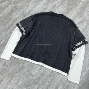 Chemise double couche Boxy lourde T-shirt à manches longues en coton imprimé graphique double couche T-shirts personnalisés surdimensionnés délavés à l'acide - Product Image 5
