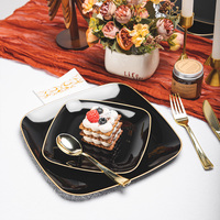 Assiettes jetables rondes carrées en PS pour la collection de cérémonies, avec couleurs dorées personnalisées pour les événements, les dîners de récompenses, les commémorations