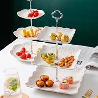 Plateau décoratif en porcelaine pour salon, plateau à collation, plateau à fruits à plusieurs niveaux, support à dessert pour mariage, compatible micro-ondes