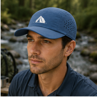 Casquette de baseball et de randonnée en nylon à 5 panneaux, découpe laser, aération, transfert thermique, faible MOQ, fourniture ODM, commande en gros pour les acheteurs de matériel de camping, logo personnalisé