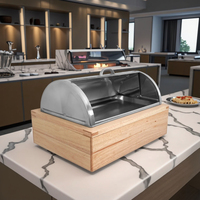 Support de présentation de buffet pour la restauration hôtelière et de restauration, en acier inoxydable, avec bac à nourriture, présentoir de nourriture réfrigérée avec couvercle en plastique ou en acier inoxydable à roulettes