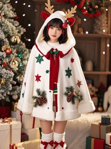 ชุดซานตาคลอสสีแดงกำมะหยี่สำหรับเด็กผู้ใหญ่ผู้หญิง ชุดคอสเพลย์งานปาร์ตี้คริสต์มาส ผ้าฝ้ายผสมไหม หมวก เสื้อคลุม งานคาร์นิวัลบนเวที - Product Image 6