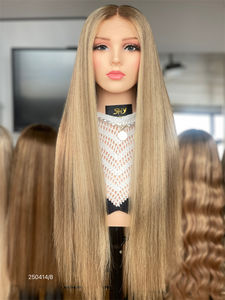 Timide Nouveau Livraison Gratuite Prêt À Expédier 24 "Soyeux Droite Sans Colle Blond Balayage Cheveux Humains Avant de Lacet Perruques En Stock - Product Image 3