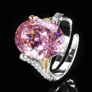 Fashion Jewelry Eco-friendly Copper Oval Cut 12*16mm Red Zircon High Quality Couples CZ Women Fine Finger <b>Adjustable</b> <b>Rings</b> - Product Image 5