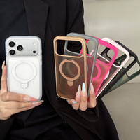 Étui de téléphone portable en TPU+PC magnétique invisible de couleur unie pour 17/16/15 Pro Max, antichoc, anti-empreintes digitales, avec support
