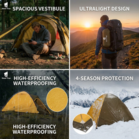 Tente de camping professionnelle 4 saisons à double couche, avec poteaux en aluminium, imperméable >3000 mm, une pièce et un hall, pour la randonnée et le trekking en extérieur