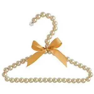 Children Kids Pearl Beaded Bowknot Clothes Hangers with Trouser Bar Hangers,Pack of 10 Gold Ideal for Home and Shops