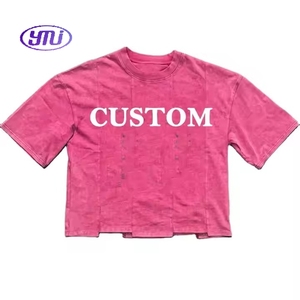 Camiseta Corta de Algodón 100% Tejido con Dobladillo Irregular y Hombro Caído, Estilo Vintage Casual de Media Manga para Verano - <span class=keywords><strong>Moda</strong></span> Urbana - Product Image 2