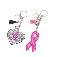 Porte-clés en métal avec ruban rose de la lutte contre le cancer et strass, cadeau de sensibilisation à la santé mammaire