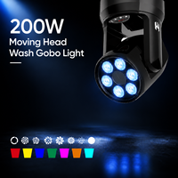 Mini projecteur Wash Gobo LED 200W pour scène avec 7 gobos, 7 couleurs, prisme rotatif, contrôle DMX RDM pour événements DJ