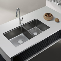Évier de cuisine moderne carré multifonctionnel à double bac, à encastrer sous plan, en acier inoxydable 304, avec marchepied