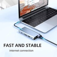 Adaptor stasiun Dok USB Tipe C, USB C Tipe C multifungsi 10 in 1 dengan 4K HDTV VGA Lan RJ45 USB3.0 pembaca kartu PD