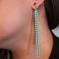 Boucles d'oreilles pendantes tendance en acier inoxydable plaqué or, motif flèche turquoise double face pour femme