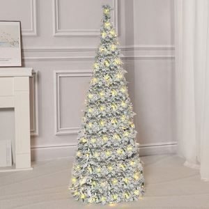 Pre-Lit Foldable <b>Christmas</b> <b>Tree</b> Flocked <b>Lights</b> Decorations Pop-Up Design Festive Holiday Ambiance Ornaments - Product Image 3