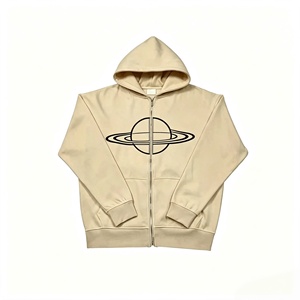 Veste oversize de luxe pour homme, style sport, en maille 100% coton imprimée, collection automne 2026, motif crème brisée planète, mode américaine - Product Image 1