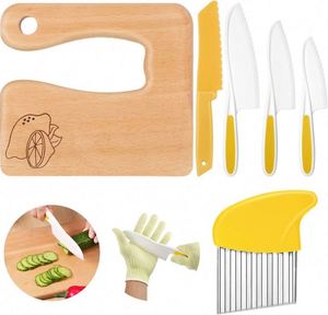 Couteau de cuisine en bois pour enfants, trancheurs à pommes de terre en plastique, couteaux de cuisine, couteau en plastique personnalisé pour tout-petits, gants résistants - Product Image 2