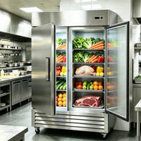 Réfrigérateur vertical commercial en gros, homologué UL, en acier inoxydable robuste, double porte, température unique, pour distributeur