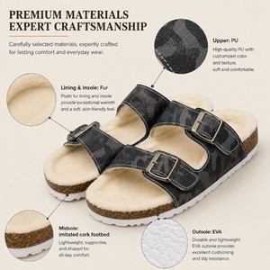 Sandalias Planas de PU para Mujer con Forro de Piel para Invierno, Pantuflas de Punta Abierta con Suela de EVA, Venta al por Mayor Personalizada para Estancias en Hoteles de Invierno - Product Image 2